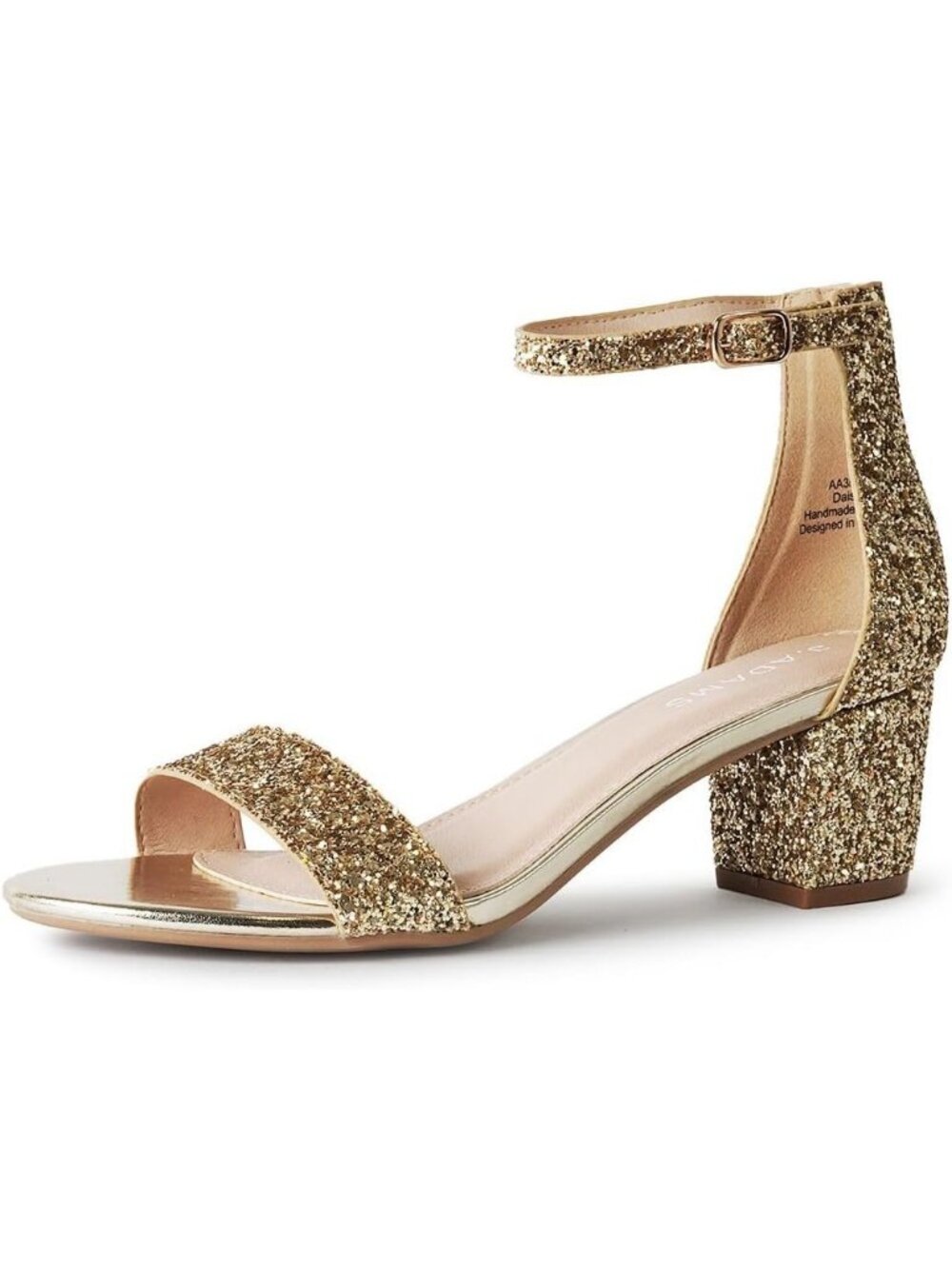 J Adams Women's Gold Glitter Daisy Block Heel Ankle Strap Open Toe Sandal
